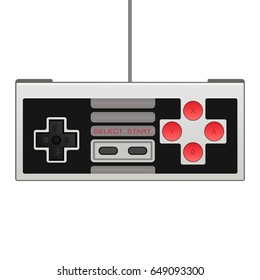 Retro joystick with wire isolated on white background. Control console for video game. Vector illustration