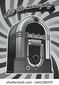Retro Jukebox Monochrome Illustration Vector Art