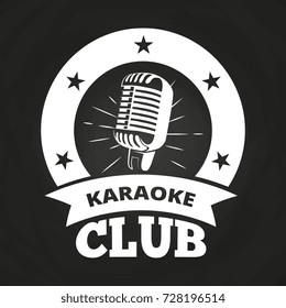 Retro karaoke club label white on chalkboard design. Vector illustration