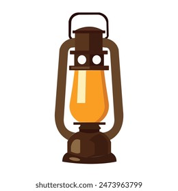 Retro kerosene lamp vector illustration, vintage old lantern in flat design style, antique bushcraft lamp, camping lantern image, outdoor oil lamp