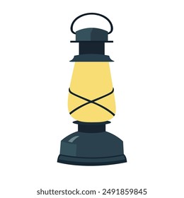 Retro kerosene lamp vector illustration, vintage old lantern clip art, antique bushcraft lamp, camping lantern image, outdoor oil lamp clipart