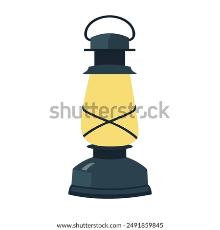 Retro kerosene lamp vector illustration, vintage old lantern clip art, antique bushcraft lamp, camping lantern image, outdoor oil lamp clipart