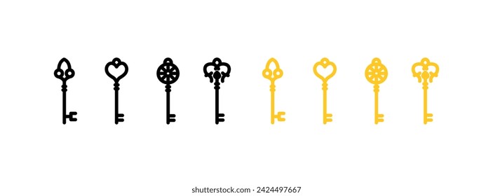 Retro key icon set. Silhouette and flat style. Vector icons