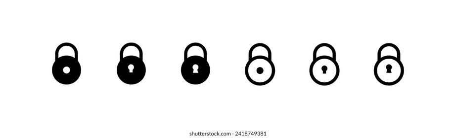 Retro key lock icon set. Linear and silhouette style. Vector icons