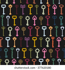 Retro key seamless background. Old colorful key pattern
