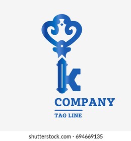 Retro Key Vector Company Logo, Vector letter K monogram.