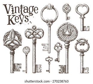 retro key vector logo design template. antiques or old thing icon.