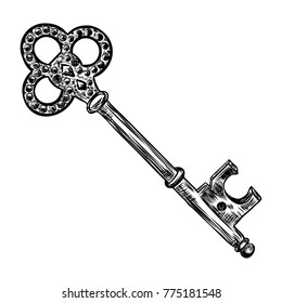 Retro key, vintage style. Key illustration for antiques decoration.  Ornamental medieval hand drawn old realistic design Vector.