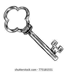 Retro key, vintage style. Key illustration for antiques decoration.  Ornamental medieval hand drawn old realistic design Vector.