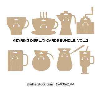 Retro keyring display coffee cards set. Keychain bundle isolated. Set 2