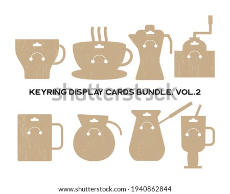 Retro keyring display coffee cards set. Keychain bundle isolated. Set 2