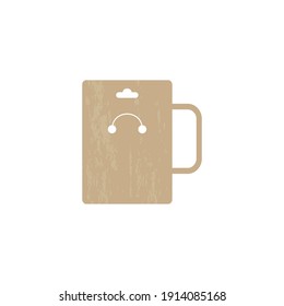 Retro keyring display coffee cup card. Keychain emblem isolated. Crafting vector design
