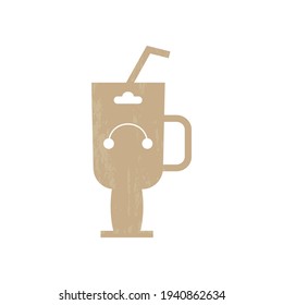 Retro keyring display coffee mug card. Keychain emblem isolated design