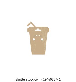 Retro keyring display latte cup card. Keychain emblem isolated vintage design