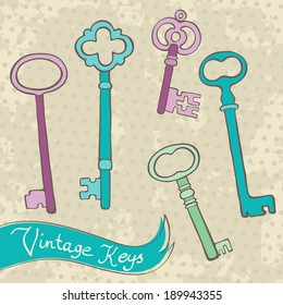 Retro keys collection. vector illustration