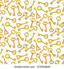 Retro keys old cute doodles seamless vector pattern