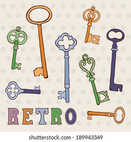 Retro keys stylish background. vector illustration