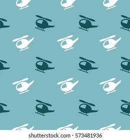 Retro kids seamless pattern with helicopters. Blue background. Baby pattern.