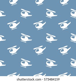 Retro kids seamless pattern with helicopters. Blue background. Baby pattern.