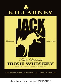 Retro Killarney Irish Whiskey Square Label Vector Illustration