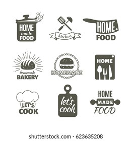 Retro Kitchen Cooking At Home And Handmade Vector Badges And Logos