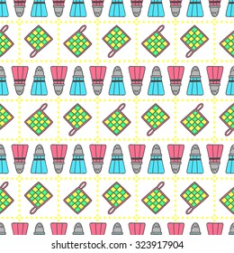 Retro kitchen seamless background. Hand-drawn 50s style cooking vector illustration.