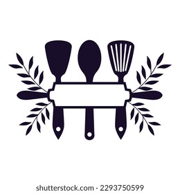 Retro kitchen utensil tools logo design. Kitchen tools clipart SVG. Vector illustration svg