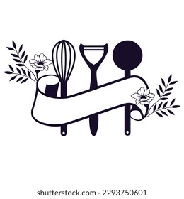 Retro kitchen utensil tools logo design. Kitchen tools clipart SVG. Vector illustration svg