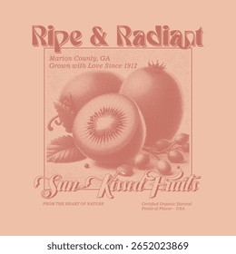Retro Kiwi Fruit Label Design - Vintage Organic Farm Typografie für T-Shirts und Verpackungen.