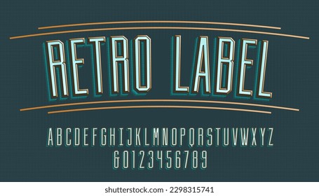 Retro Label alphabet font. Geometric letters and numbers. Vector typeface for your typography design.