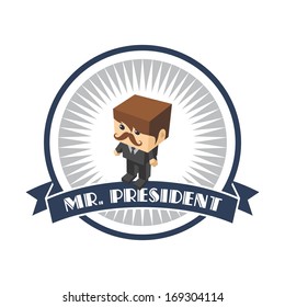 retro label badge isometric mustache president cartoon