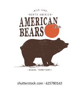 Retro label with bear.Prints design for t-shirts.Vector illustration