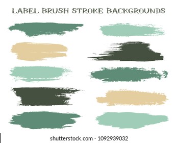 Retro label brush stroke backgrounds, paint or ink smudges vector for tags and stamps design. Painted label backgrounds patch. Color combinations catalog elements. Ink smudges, stains, teal spots.