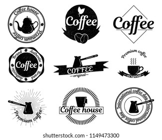 Retro label for coffee house. Premium coffee. Set decorative stamp. Elemnts for menu with lettering.