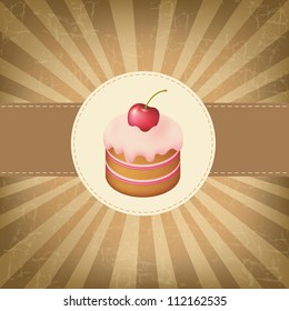 Retro Label With Cupcake With Vintage Background, Vector Illustration