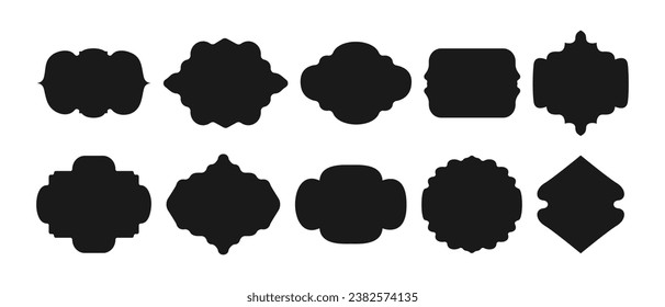 Retro label and frame, design text box. Set of form for text. Blank retro shape of badge, discount sales tag, insignia, price sticker. Collection of different vector icons.