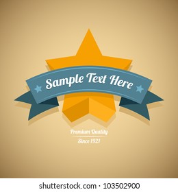 Retro label with gold star. Vector illustration.
