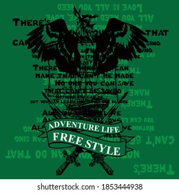 Retro label medieval wings background 