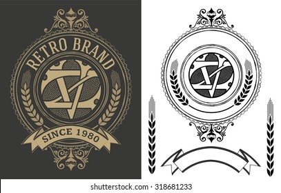 Retro label with monogram and elements