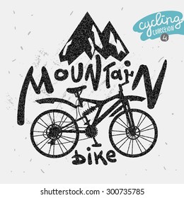 Retro label mountain bike. Hand drawn lettering.