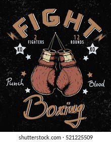Rótulo retro com luvas de boxe antigas .Vintage style.Prints design para t-shirts