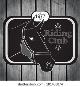 Retro label riding club vector on a wooden textured background