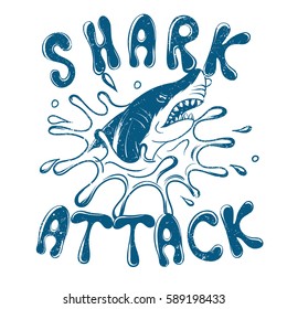 Retro label with shark attack. Prints design for t-shirts