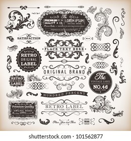 retro label style collection | vintage page elements set