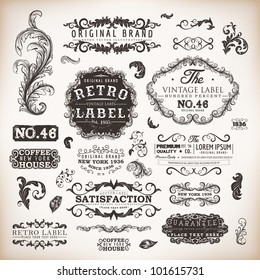 retro label style collection | vintage page elements set