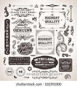 Retro Label Style Collection | Vintage Page Elements Set