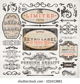 retro label style collection | vintage page elements set