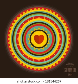 Retro label for summer time. Vector illustration with bright design elements.