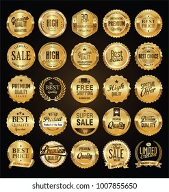 Retro labels and badges golden vector collection