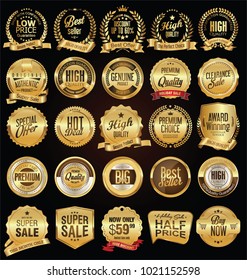 Retro labels and badges golden vector collection